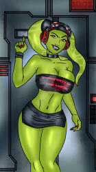 eldealla hera_syndulla lipstick miniskirt navel spiral_eyes star_wars star_wars_rebels symbol_in_eyes tubes