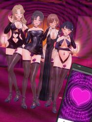  3d bangs bare_shoulders bedroom black_hair blonde_hair blush breasts brown_hair choker cleavage custom_maid_3d_2 dfish303 dress female_only femsub fingerless_gloves gloves hair_buns hair_ornament heart higuchi_(dfish303) japanese_text long_hair multiple_girls multiple_subs navel navel_piercing open_mouth opera_gloves original phone pov pov_dom pussy_juice sexually_suggestive shoes short_hair simulated_fellatio spiral spiral_background standing tattoo thighhighs tongue tongue_out twintails underwear wink 