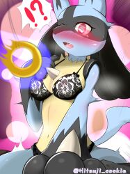  blush bra femsub furry heart_eyes hitsuji_cookie lucario nintendo open_mouth panties pendulum pokemon pokemon_(creature) symbol_in_eyes 
