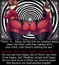  apostle ass ass_focus black_hair bodysuit boots brown_hair disney elastigirl empty_eyes femdom femsub gloves hair_band happy_trance helen_parr huge_ass hypnotic_ass hypnotized_hypnotist long_hair looking_at_viewer looking_back manip mask milf mother_and_daughter opera_gloves pov pov_sub short_hair sissyslave_(manipper) spiral super_hero text the_incredibles thigh_boots violet_parr western 