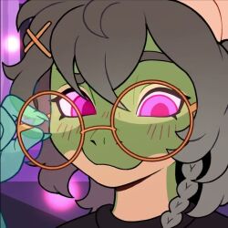  brown_hair charm_(spell) dragon_girl eye_color_change femdom furry glasses glowing_eyes green_skin hypnotic_eyes kobold_girl leaning_forward lizard_girl looking_at_viewer magic pink_eyes pov_sub shambles smirk spiral_eyes symbol_in_eyes tagme video 