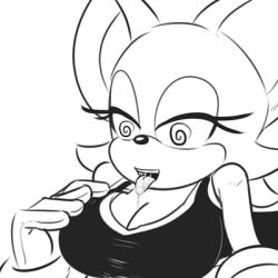 bat_girl bat_wings breasts cleavage drool femsub furry greyscale happy_trance large_breasts manip monochrome rouge_the_bat smile sonic_the_hedgehog_(series) spiral_eyes symbol_in_eyes tiechonortheal_(manipper) tongue tongue_out