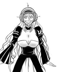 boogars breasts female_only femsub greyscale happy_helmet happy_trance helmet hypnotic_accessory large_breasts long_hair sekirei smile standing standing_at_attention tech_control the_ren_and_stimpy_show tsukiumi western
