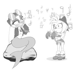  absurdres amy_rose bracelet erohd female_only femdom femsub furry greyscale hypnotic_music mermaid monochrome necklace open_mouth simple_background siren sonic_prime sonic_the_hedgehog_(series) standing standing_at_attention sunglasses wave_the_swallow white_background zombie_walk 
