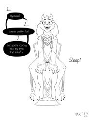  chair english_text female_only femsub furry goat_girl humor lineart looking_at_viewer meme paws robe sitting sketch solo speech_bubble text toriel_dreemurr undertale vartivnia 