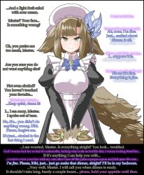 caption caption_only femdom kikimora_(monster_girl_encyclopedia) looking_at_viewer maid malesub monster_girl_encyclopedia pov pov_sub resisting smile stewarone_(manipper) submissive_hypnotist tet text unaware