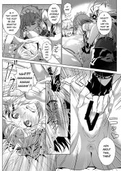  bottomless breast_sucking breasts comic cosplay duokuma exposed_chest fate/grand_order fate_(series) female_only femsub ghost greyscale groping hard_translated hyoui_lover large_breasts masturbation monochrome multiple_girls nude orgasm original possession tagme text topless translated underwear undressing yuri 
