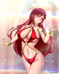 bracelet dancing empty_eyes erza_scarlet fairy_tail female_only femsub hadant harem_outfit large_breasts long_hair midriff navel red_hair signature tattoo watermark