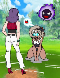 absurdres androgynous androgynous_dom bea_(pokemon) breasts crazycowproductions dark_skin drool femdom femsub gastly happy_trance large_breasts nintendo open_mouth pet_play pokeball pokemon pokemon_(creature) pokemon_heartgold_and_soulsilver pokemon_sword_and_shield sabrina smile