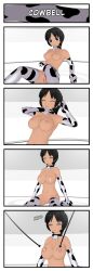 3d 3d_custom_girl black_hair breast_expansion breasts collar comic cow_girl cow_print cowbell dazed empty_eyes expressionless femsub gloves henshin-san hucow hypnotic_accessory lactation large_breasts milking milking_machine opera_gloves original pet_play resisting short_hair