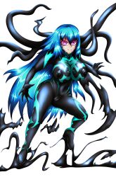 absurdres blue_hair breasts cleavage erect_nipples female_only high_heels large_breasts original purple_eyes rikatsuky symbiote