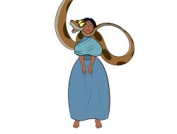  barefoot black_hair breasts chin_hold clothed dark_skin disney dress feet happy_trance huge_breasts kaa kaa_eyes katsiika lipstick long_hair maledom messua open_mouth simple_background smile snake standing the_jungle_book transparent_background 
