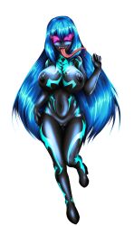 absurdres blue_hair breasts cleavage erect_nipples female_only high_heels large_breasts long_tongue original purple_eyes rikatsuky symbiote tongue tongue_out