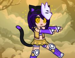 aged_up black_hair cat_ears cat_girl cat_tail gacha_life hypnotic-ink little_nightmares mask purple_hair six spiral_eyes zombie_walk