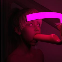  3d altered_perception dildo djhypno drool femsub glowing_eyes hypnotic_accessory pink_eyes sex_toy simulated_fellatio standing standing_at_attention 