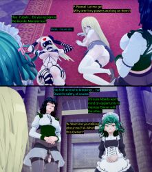  3d a_certain_magical_index ass blonde_hair censored cyanstargazer do-s_(one_punch_man) dominatrix empty_eyes femsub fubuki_(one_punch_man) green_hair latex maid mask misaki_shokuhou one_punch_man school_uniform tatsumaki_(one_punch_man) text 