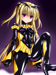 blonde_hair bodysuit corruption crown empty_eyes expressionless female_only femsub golden_darkness jewelry red_eyes to_love_ru
