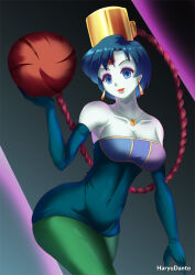 blue_hair breasts cleavage corruption earrings empty_eyes female_only gradient_background hadant happy_trance jewelry large_breasts makeup pale_skin sailor_mercury sailor_moon_(series) short_hair signature simple_background solo watermark