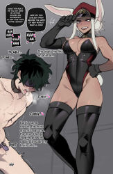 bad_end bunny_ears bunny_girl comic corruption dark_skin defeated enemy_conversion fangs femdom femsub hypnotized_dom izuku_midoriya leotard malesub muscle_girl my_hero_academia nazi penis purple_eyes ratatatat74 rumi_usagiyama white_hair