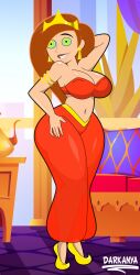 arms_above_head breasts cleavage crown disney earrings female_only femsub hand_on_head hand_on_hip happy_trance harem_outfit kim_possible kim_possible_(series) large_breasts nrkb462 posing red_hair ring_eyes shoes signature smile standing symbol_in_eyes very_long_hair 