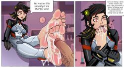 artist_request cum cum_on_feet feet femsub foot_focus foot_licking footjob marvel_comics marvel_rivals peni_parker penis spider tagme text zerofeet