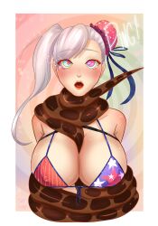  absurdres breasts coils disney fate/grand_order fate_(series) femsub hypnotic_eyes kaa kaa_eyes lapislazuliart large_breasts long_hair miyamoto_musashi_(fate) open_mouth snake the_jungle_book 