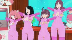  3d ahoge animated animated_gif armpits black_hair blush bodysuit bouncing_breasts braid breasts chicken_dance chicken_pose cleavage cleavage_cutout clothed_exposure coral_(pokemon) dancing dazed eye_roll female_only femsub gloves hair_ornament happy_trance koharu_(pokemon) koikatsu! large_breasts liko_(pokemon) mikumo mochi_dance multiple_girls multiple_subs nintendo nurse_joy opera_gloves pasties pink_hair pokemon pokemon_(anime) professor_ivy purple_eyes pussy short_hair small_breasts thigh_boots thighhighs twintails 