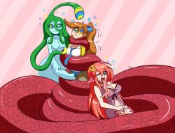  absurdres ace_attorney angler_fish_lure athena_cykes breasts coils female_only femdom femsub happy_trance huge_breasts hypnotic_eyes hypnotic_tentacle kaa_eyes masturbation miia_(monster_musume) monster_girl monster_musume multiple_girls naga_girl open_mouth penken snake_girl suu_(monster_musume) 