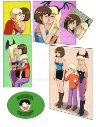 blonde_hair brown_hair carlosfco cosplay darkstalkers dlobo777 empty_eyes femsub jill_valentine kissing large_breasts long_hair maledom morrigan_aensland original resident_evil short_hair