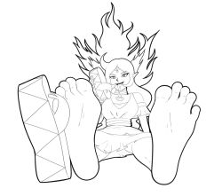 bare_legs barefoot corruption drool elf_ears evil_smile feet female_only femdom femsub flame foot_focus greyscale legs long_hair looking_at_viewer mrff25 nayru oracle_of_ages possession sandals smile the_legend_of_zelda tongue tongue_out undressing veran