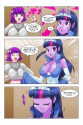 bare_shoulders bow cleavage comic crown dialogue dress empty_eyes equestria_girls femdom femsub freckles happy_trance kimberly_smith_(daveyboysmith9) large_breasts long_hair magic multicolored_hair my_little_pony opera_gloves original princess purple_eyes purple_lipstick purple_skin short_hair story text twilight_sparkle wadevezecha