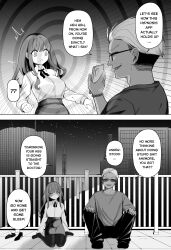  absurdres bracelet clothed clover_dot comic dialogue english_text femsub glasses greyscale high_heels humor hypnotic_screen kneeling long_hair maledom monochrome night original outdoors pants pantyhose shirt shoes short_hair sitting skirt smile speech_bubble surprised sweat tears tech_control text unhappy_trance wholesome 
