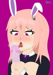 absurdres ahegao breasts bunny_ears bunny_girl dildo drool female_only femsub happy_trance kiki_(usakiki) long_hair open_mouth reverse_bunnysuit sex_toy spiral_eyes symbol_in_eyes tongue tongue_out usakiki