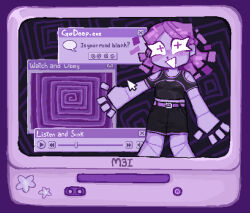 computer femdom mei_hatsume monochrome my_hero_academia pixel-chan-doodles pixel_art pov_sub purple_hair spiral standing symbol_in_eyes tagme tech_control text user_interface 