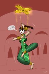 aura barefoot black_hair body_control breasts clothed control_indicator dancer dancing dinnerhaver female_only femsub glowing human_puppet leaci_(lyhoko_leaci) long_hair mask original ponytail puppet puppetization solo speech_bubble text