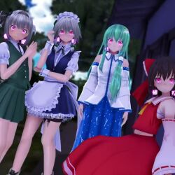  animated black_hair blonde_hair blue_eyes earrings empty_eyes eye_color_change female_only femsub green_eyes green_hair hypnotic_accessory maid maid_headdress marisa_kirisame pink_eyes red_eyes reimu_hakurei saimin_earrings sakuya_izayoi sanae_kochiya shrine_maiden tagme text touhou translation_request uyunsyu_(manipper) video white_hair yellow_eyes youmu_konpaku 