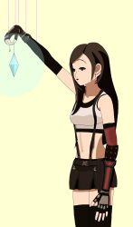  absurdres black_hair brown_eyes clothed crystal dazed drool esbypno female_only femsub final_fantasy final_fantasy_vii navel open_mouth puppet solo standing tifa_lockhart 