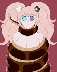  asphyxiation blonde_hair bottomless breasts cleavage coils dangan_ronpa disney femsub hair_ornament junko_enoshima kaa kaa_eyes large_breasts maledom nude plsgts snake the_jungle_book topless twintails 