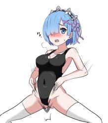 blue_hair body_control femsub haigure leotard re:zero_starting_life_in_another_world rem_(re:zero) short_hair sintro8190 swimsuit