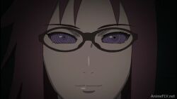 female_only femsub glasses karin_uzumaki naruto_(series) red_hair ring_eyes rinnegan screenshot smile spoilers