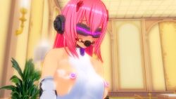  3d ball_gag blush collar corruption custom_maid_3d_2 drool female_only femsub gag gloves hair_ornament hal27 large_breasts leotard long_hair open_clothes open_mouth opera_gloves original pasties pink_hair sweat tech_control vibrator visor 