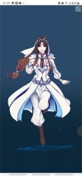 alternate_costume anankos_(fire_emblem) breasts brown_hair cleavage closed_eyes corruption crystal dress english_text facial_markings femsub fire_emblem fire_emblem_fates fire_emblem_heroes floating flowersofsakura flowerya_(flowersofsakura) green_eyes happy_trance kiran_(fire_emblem) long_hair looking_at_viewer maledom nintendo original ponytail possession slit_pupils smile text veil