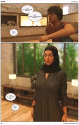  3d accidental_hypnosis before_and_after comic consensual dialogue femsub glasses glowing_eyes hijab jeans losekorntrol maledom mina_(losekorntrol) open_mouth original standing standing_at_attention text white_eyes 