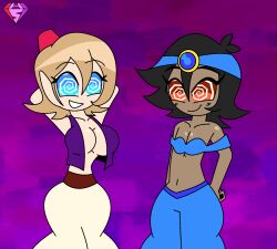  aged_up ahoge aladdin aladdin_(series) arms_above_head ash_ketchum black_hair blonde_hair blue_eyes brown_eyes cleavage collarbone cosplay crossdressing dark_skin disney eyebrows_visible_through_hair femsub hand_on_hip happy_trance hypnoscream large_breasts malesub midriff multiple_subs navel nintendo open_clothes pants pokemon pokemon_(anime) pokemon_x_and_y posing princess_jasmine serena shiny_hair shiny_skin short_hair simple_background smile spiralwash_eyes vest wide_hips 