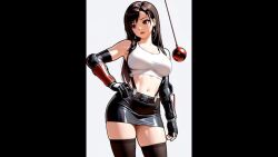 ai_art animated bracers brown_hair cameltoe earrings eye_color_change final_fantasy fingerless_gloves gloves harlington jewelry long_hair midriff miniskirt navel panties pendulum red_eyes skirt skirt_lift spiral_eyes symbol_in_eyes thigh_gap thighhighs tifa_lockhart underwear video