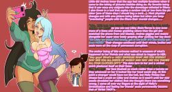  absurdres andrea_davenport ass_expansion bimbofication blue_hair breast_expansion brown_hair corruption femdom femsub happy_trance hoodie hypnotized_dom libby_stein-torres long_hair molly_mcgee phone skirt the_ghost_and_molly_mcgee thighhighs thong transformation wrenzephyr2 