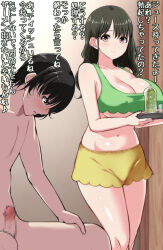  accidental_hypnosis akamiti altered_common_sense bare_shoulders black_hair breasts censored cleavage collarbone femsub huge_breasts long_hair maledom navel original penis short_hair shorts text translation_request 