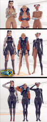  3d apex_legends blender blonde_hair bodysuit bottomless braid breasts brown_hair collar comic drone expressionless female_only femsub hair_buns headband jacket lifeline_(apex_legends) loba_(apex_legends_) multicolored_hair multiple_girls multiple_subs navel nipples nude pubic_hair pussy saluting short_hair standing standing_at_attention supercasket tech_control twin_braids wattson_(apex_legends) whitewash_eyes 