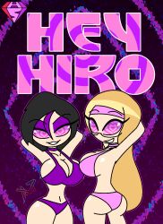  arms_above_head big_hero_6 bikini blonde_hair cleavage disney english_text eyebrows_visible_through_hair femsub glasses gogo_tomago happy_trance hiro_hamada honey_lemon hypnoscream large_breasts long_hair looking_at_viewer maledom marvel_comics midriff multicolored_hair multiple_girls multiple_subs navel posing pov_dom seductive_smile short_hair sideboob simple_background spiralwash_eyes swimsuit thong watermark wide_hips 