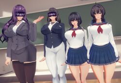 3d ahoge bangs black_hair blackboard brown_eyes brown_hair classroom corruption custom_maid_3d_2 drool female_only femdom femsub happy_trance headdress huge_breasts hypnotized_dom hypnotized_hypnotist kasarou large_breasts long_hair milf multiple_girls multiple_subs nail_polish open_mouth original pants purple_hair school_uniform short_hair skirt socks standing standing_at_attention teacher teacher_dom tears tech_control thighhighs trapped visor wide_hips